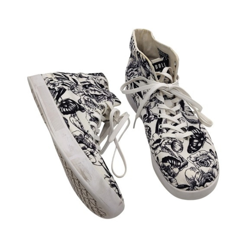NOBULL Cottage Butterfly Nature Floral Canvas Mid Trainer W13 M11.5 White Black‎
